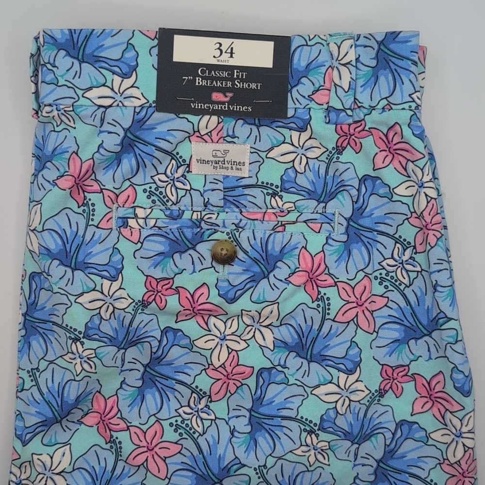 Vineyard Vines Classic 7" Breaker Short Men's 34 Blue Floral Print Cotton New